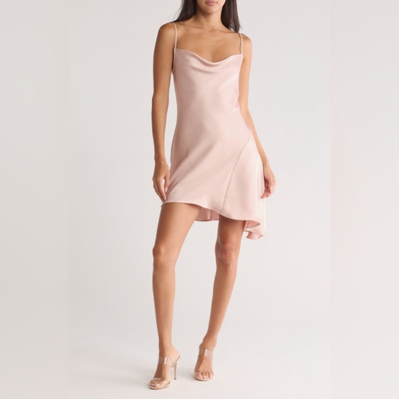 Light Pink Satin Mini Dress - Picture 1 of 7